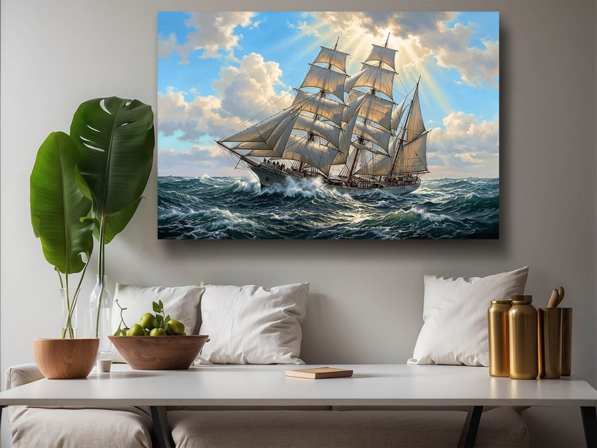 57-1171.jpg Segelschiff in bewegter See - Maritim Kunstdruck, Bild auf Leinwand