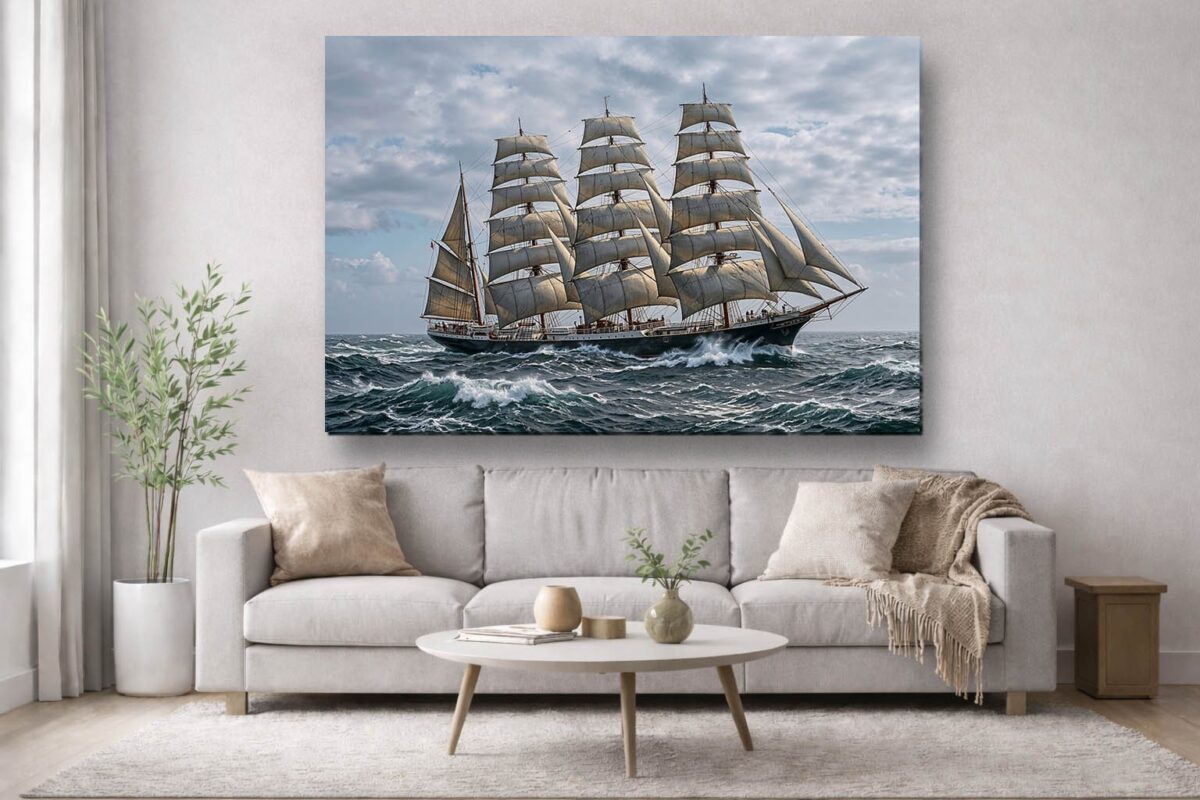 Segelschiff auf hoher See unter vollem Segel - Bild auf Leinwand