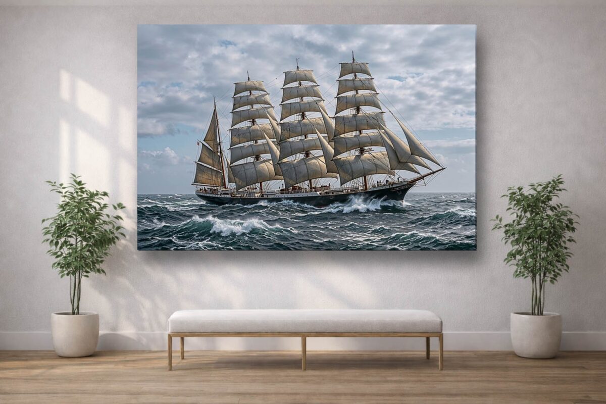 Segelschiff auf hoher See unter vollem Segel - Bild auf Leinwand