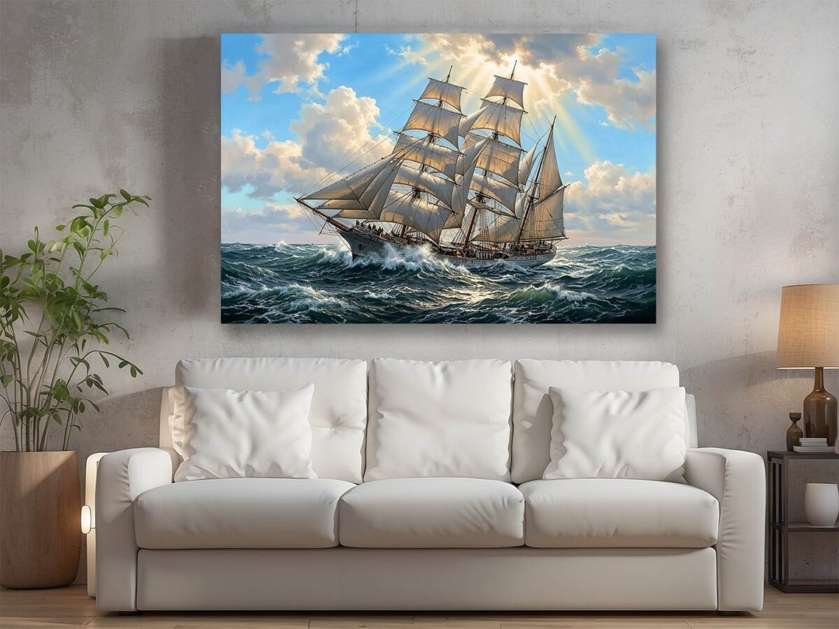 57-1174.jpg Segelschiff in bewegter See - Maritim Kunstdruck, Bild auf Leinwand