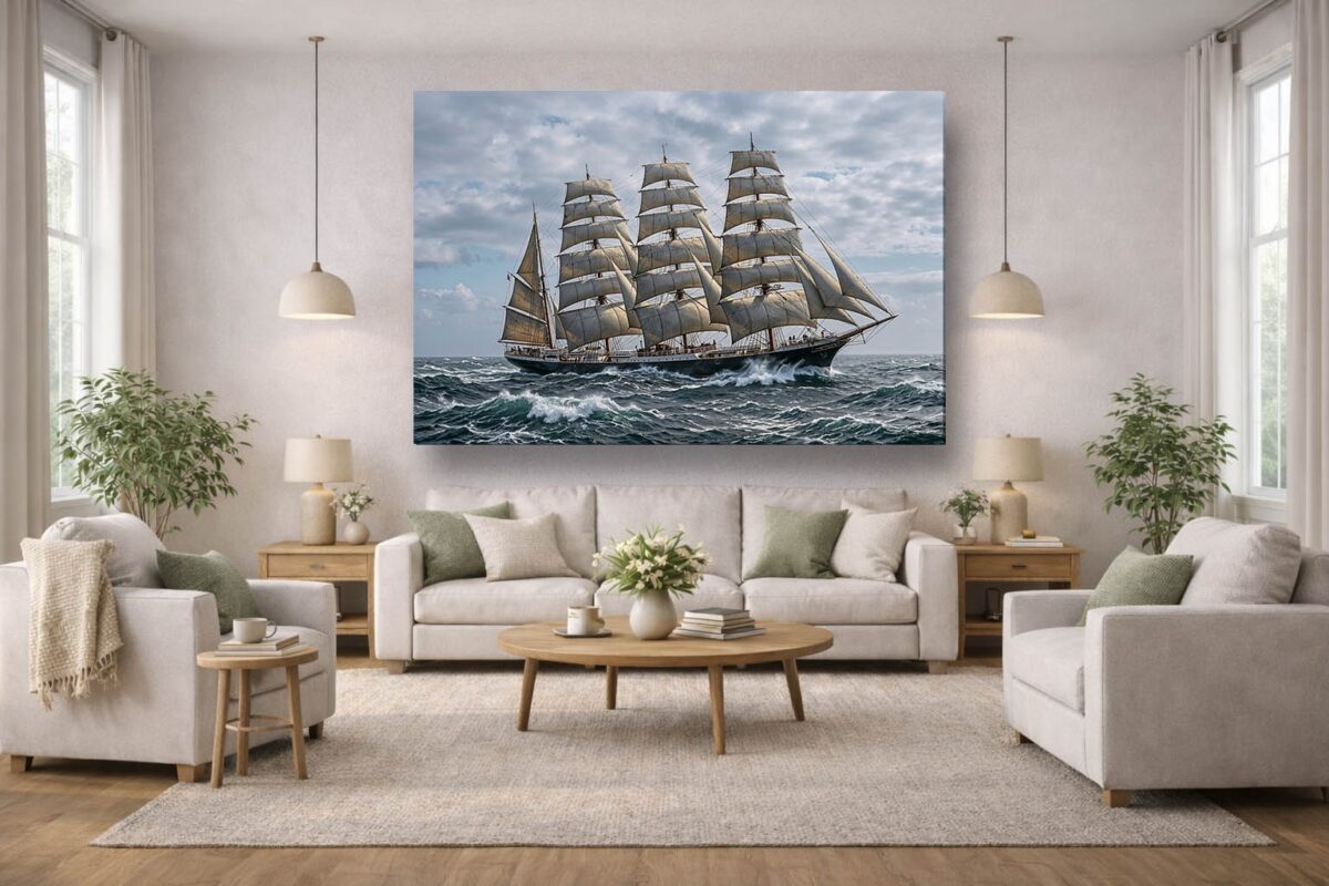 Segelschiff auf hoher See unter vollem Segel - Bild auf Leinwand