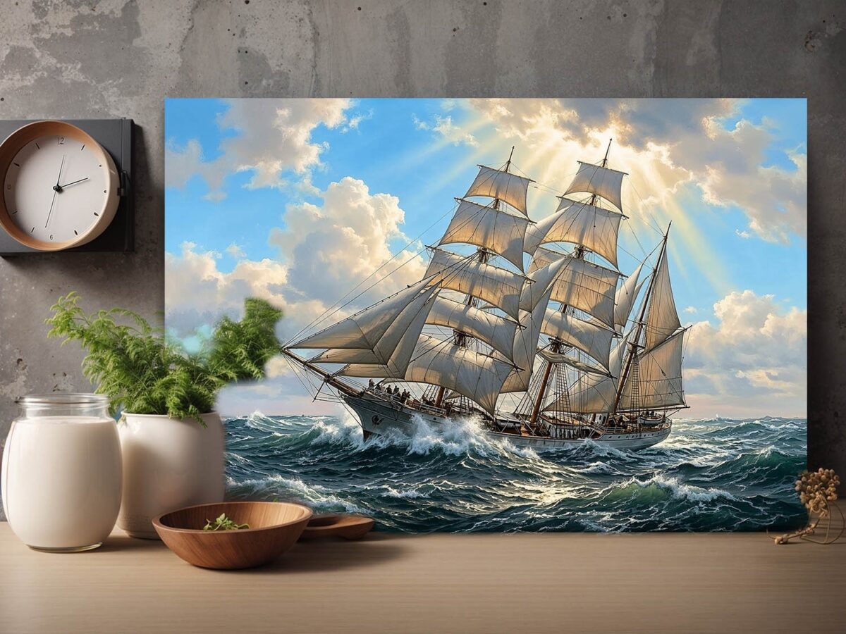 57-1177.jpg Segelschiff in bewegter See - Maritim Kunstdruck, Bild auf Leinwand
