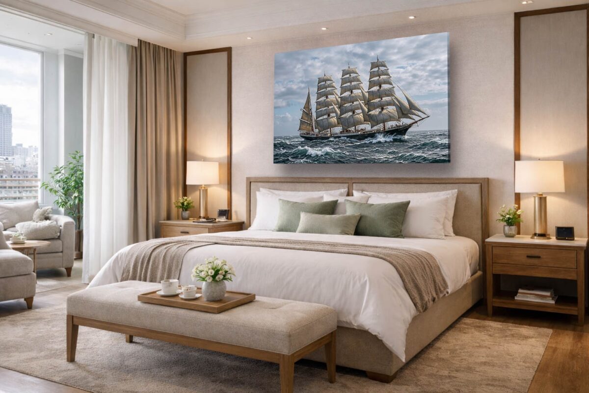 Segelschiff auf hoher See unter vollem Segel - Bild auf Leinwand