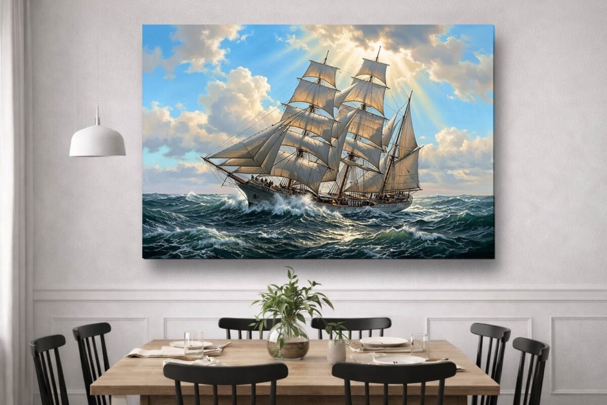 57-1180.jpg Segelschiff in bewegter See - Maritim Kunstdruck, Bild auf Leinwand