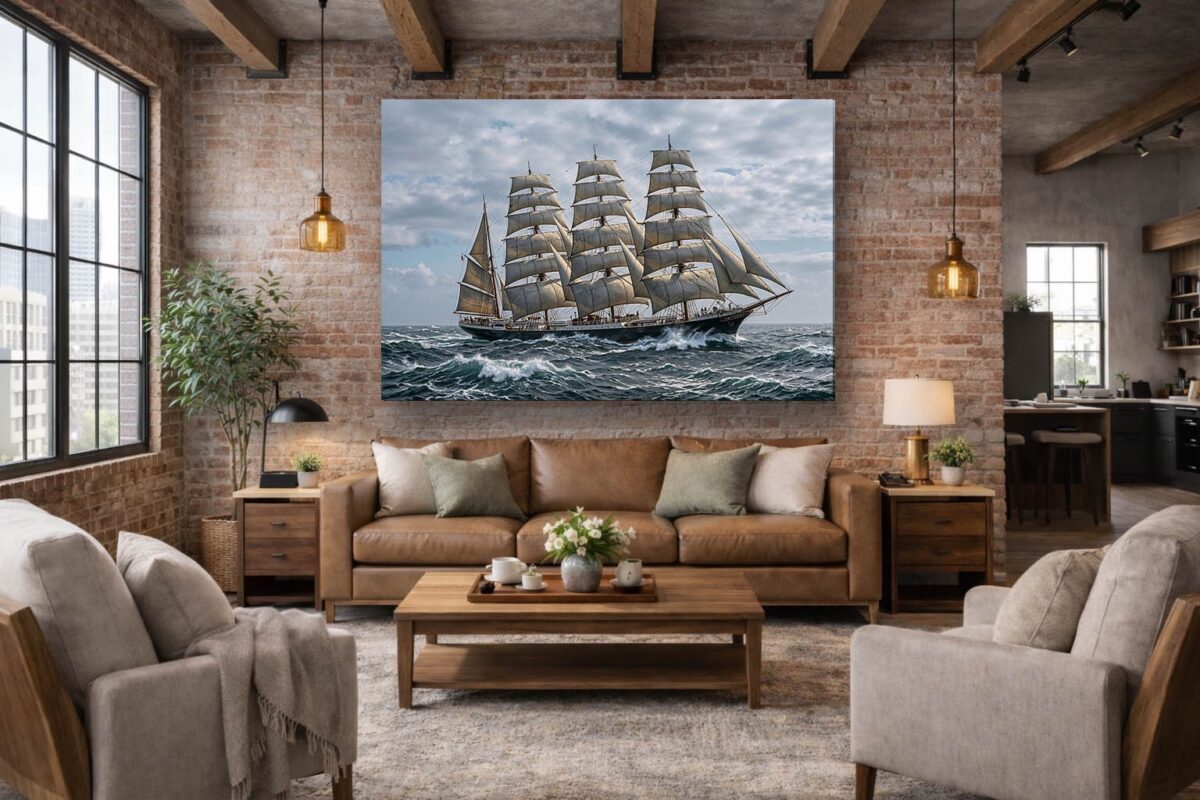 Segelschiff auf hoher See unter vollem Segel - Bild auf Leinwand