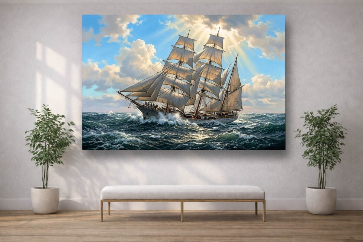 57-1183.jpg Segelschiff in bewegter See - Maritim Kunstdruck, Bild auf Leinwand