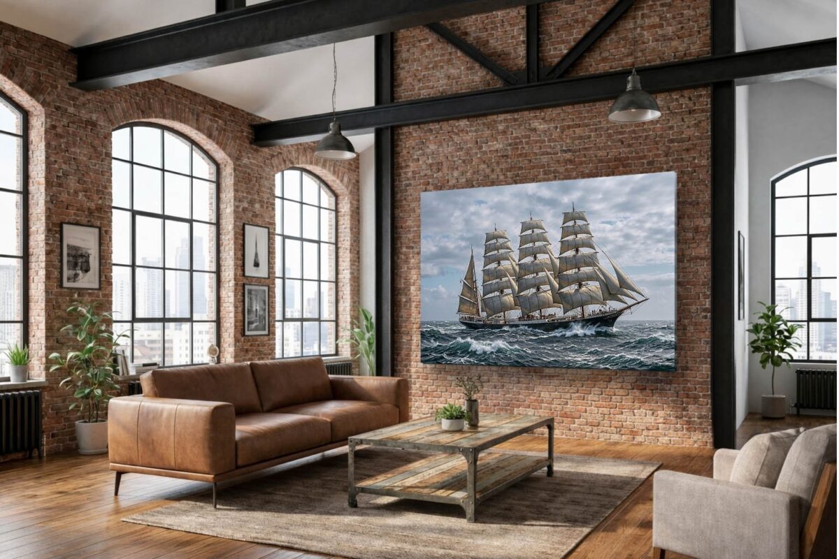 Segelschiff auf hoher See unter vollem Segel - Bild auf Leinwand