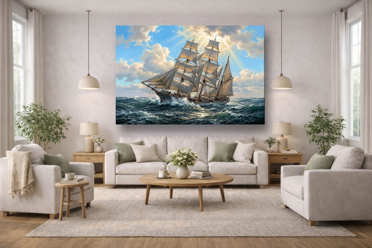 57-1186.jpg Segelschiff in bewegter See - Maritim Kunstdruck, Bild auf Leinwand