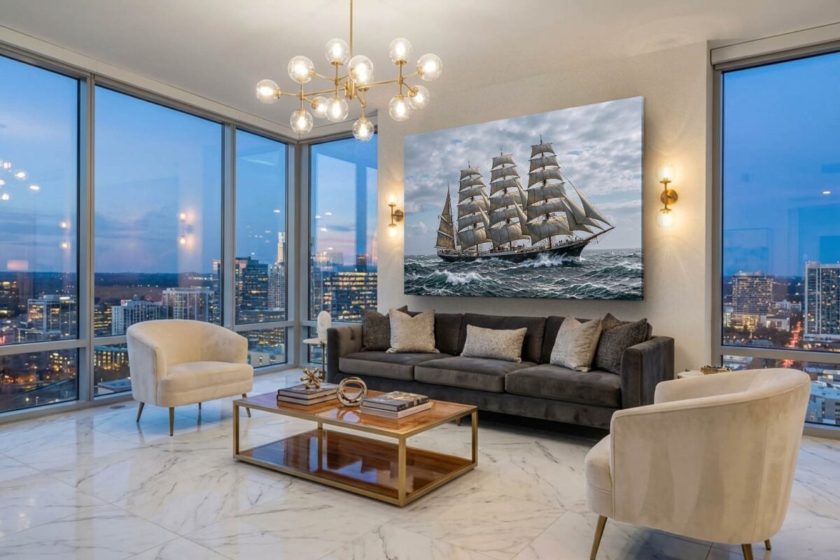 Segelschiff auf hoher See unter vollem Segel - Bild auf Leinwand