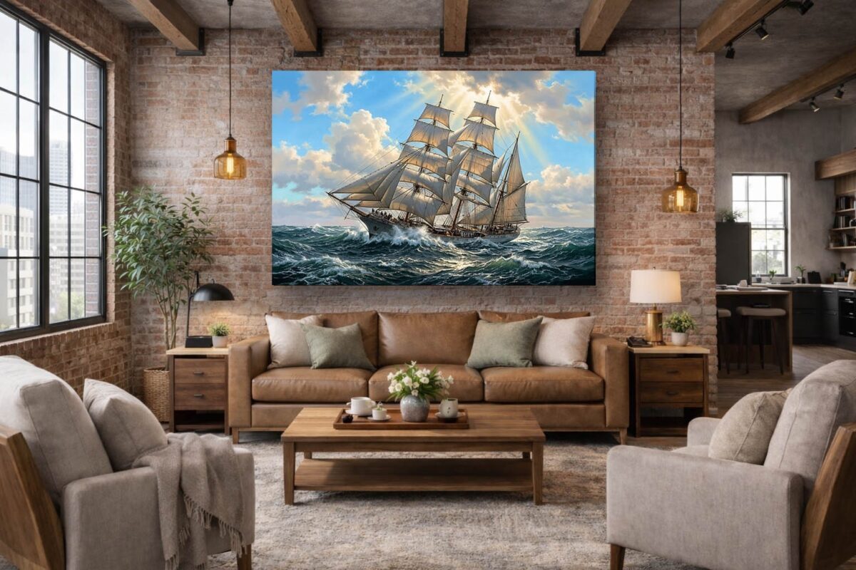 57-1191.jpg Segelschiff in bewegter See - Maritim Kunstdruck, Bild auf Leinwand