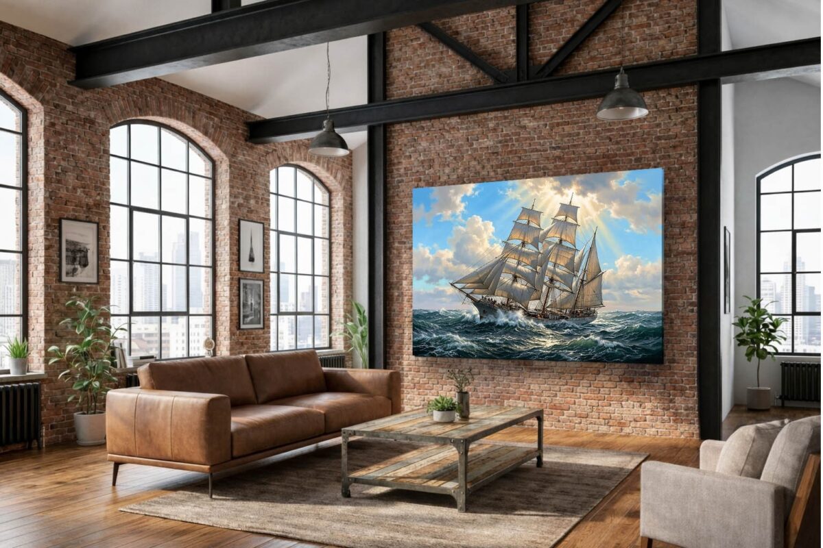 57-1194.jpg Segelschiff in bewegter See - Maritim Kunstdruck, Bild auf Leinwand