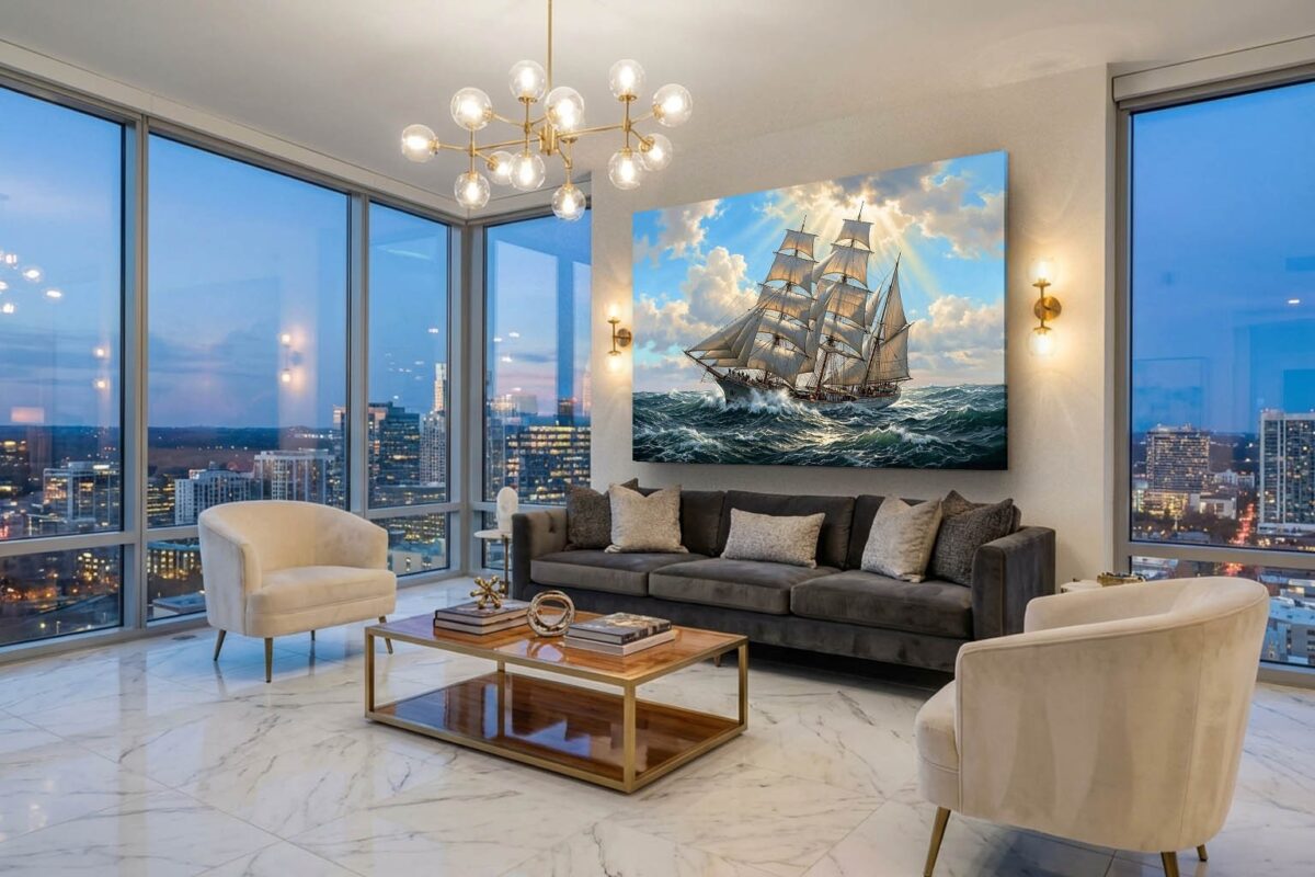 57-1196.jpg Segelschiff in bewegter See - Maritim Kunstdruck, Bild auf Leinwand