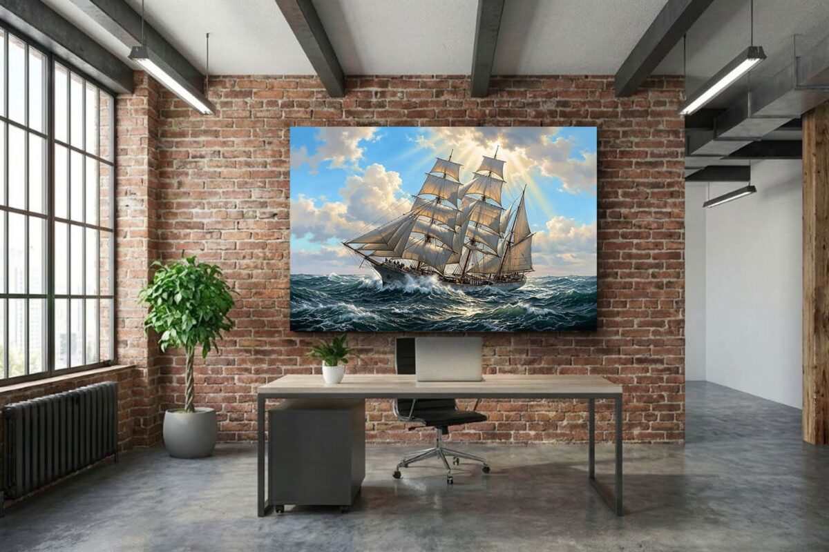 57-1198.jpg Segelschiff in bewegter See - Maritim Kunstdruck, Bild auf Leinwand