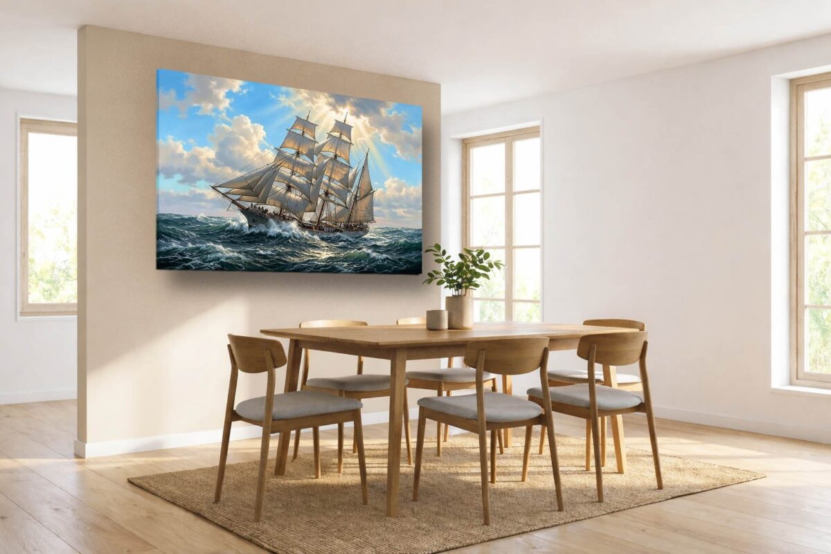 57-1199.jpg Segelschiff in bewegter See - Maritim Kunstdruck, Bild auf Leinwand