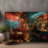 57-1208.jpg American Diner Szene Neonlicht und Jukebox - Bildauf Leinwand