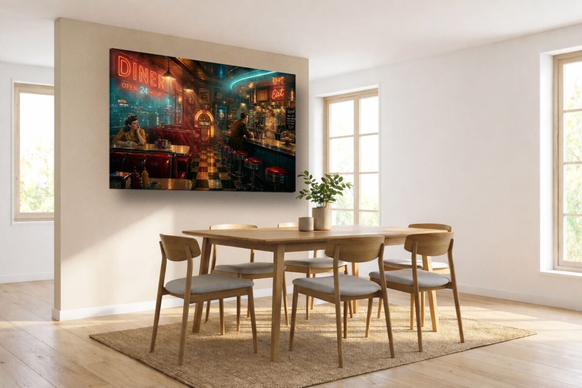 57-1222.jpg American Diner Szene Neonlicht und Jukebox - Bildauf Leinwand