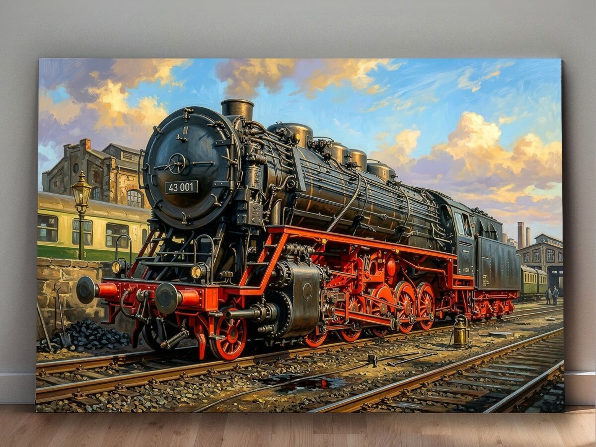 57-1225.jpg Leinwandbild Dampflok 43 001 im Bw | Eisenbahn-Wandbild