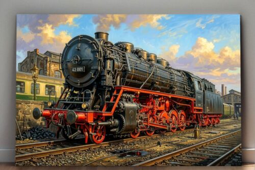 Leinwandbild Dampflok 43 001 im Bw | Eisenbahn-Wandbild