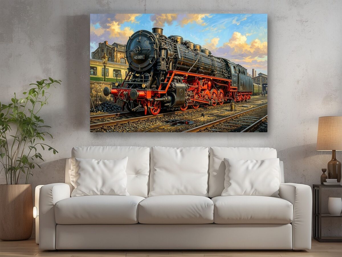 57-1227.jpg Leinwandbild Dampflok 43 001 im Bw | Eisenbahn-Wandbild