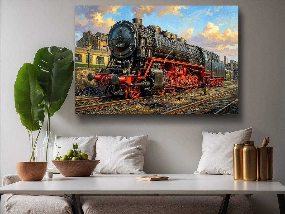 57-1230.jpg Leinwandbild Dampflok 43 001 im Bw | Eisenbahn-Wandbild