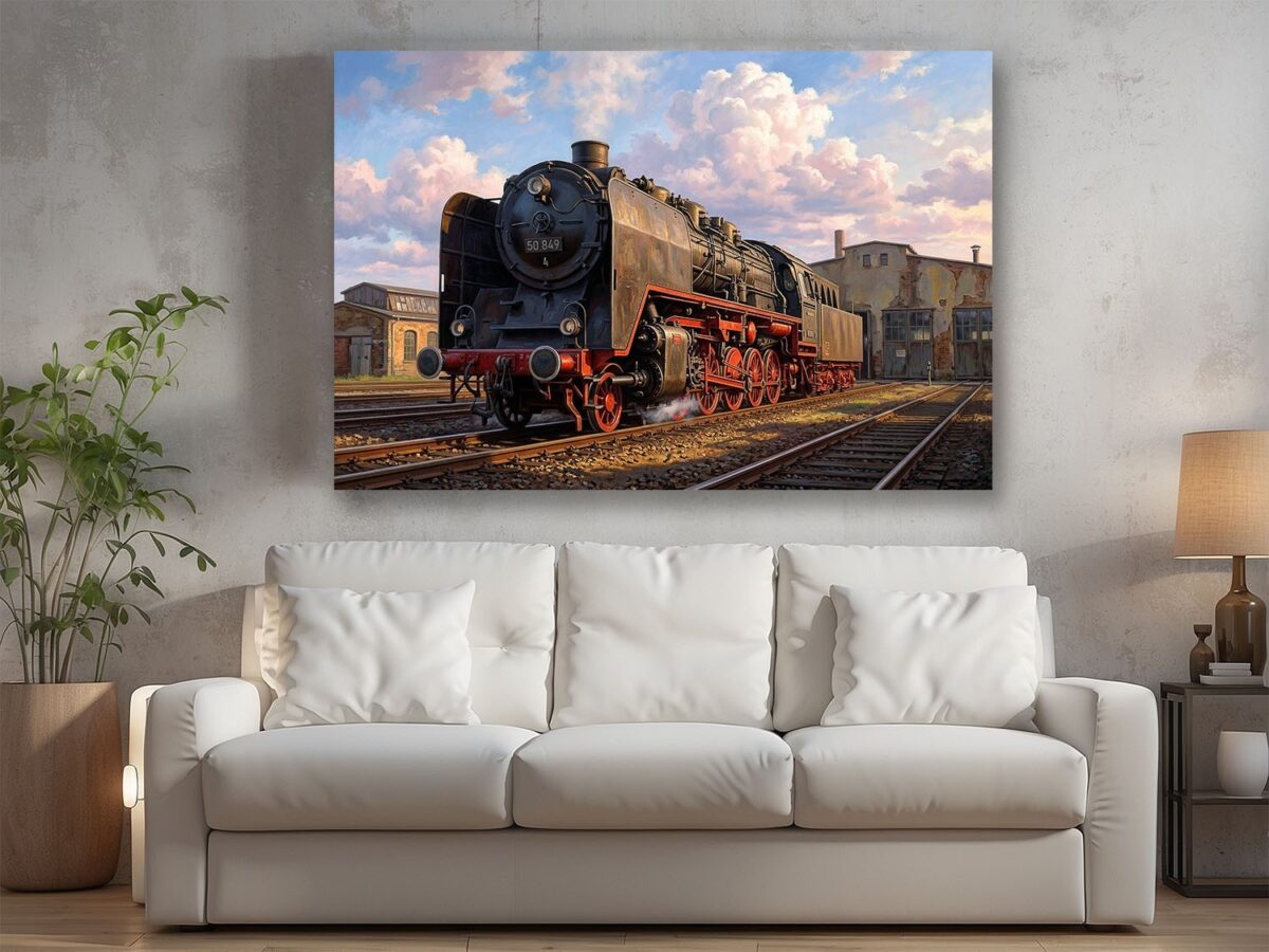 57-1232.jpg Dampflok 50 849 im alten Bahnbetriebswerk - Bild auf Leinwand