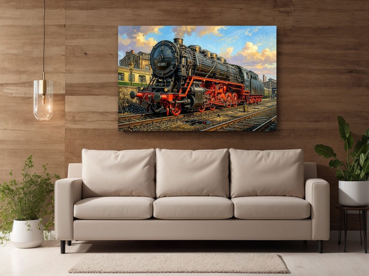 57-1233.jpg Leinwandbild Dampflok 43 001 im Bw | Eisenbahn-Wandbild