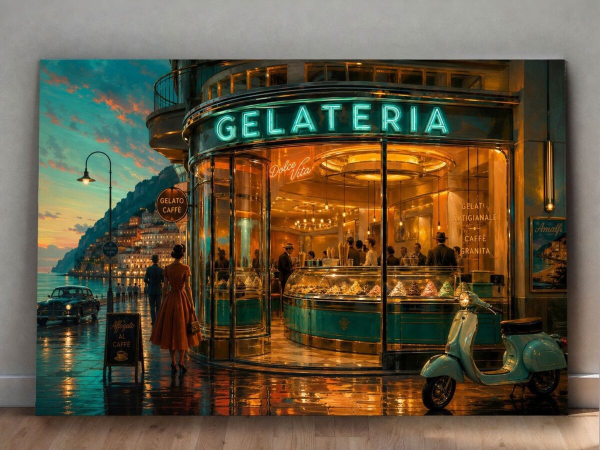 57-1234.jpg Gelateria an der Amalfiküste – Dolce Vita im Abendlicht- Bild auf Leinwand