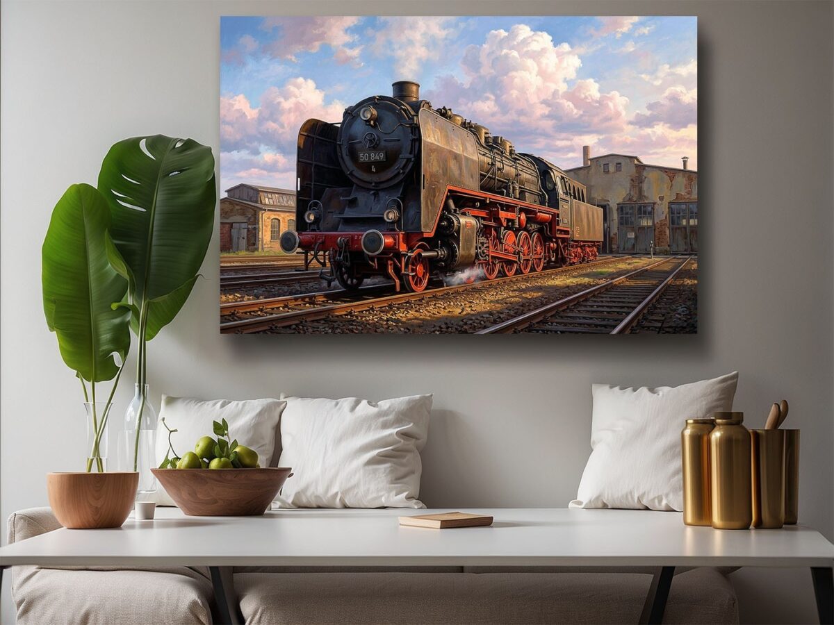 57-1235.jpg Dampflok 50 849 im alten Bahnbetriebswerk - Bild auf Leinwand