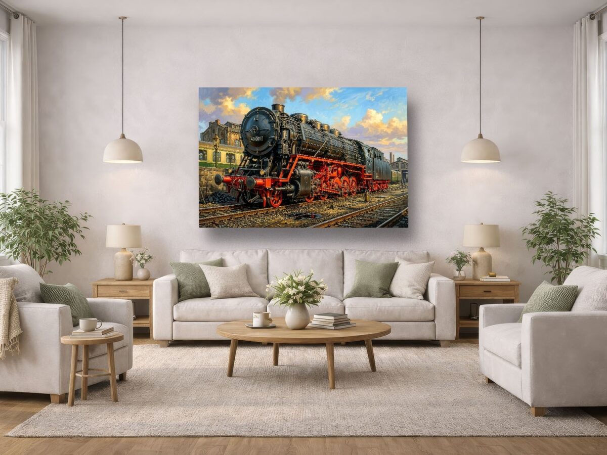 57-1240.jpg Leinwandbild Dampflok 43 001 im Bw | Eisenbahn-Wandbild