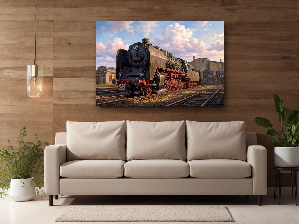 57-1242.jpg Dampflok 50 849 im alten Bahnbetriebswerk - Bild auf Leinwand