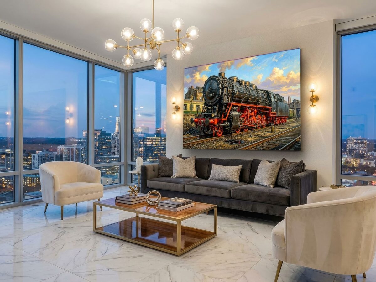 57-1244.jpg Leinwandbild Dampflok 43 001 im Bw | Eisenbahn-Wandbild