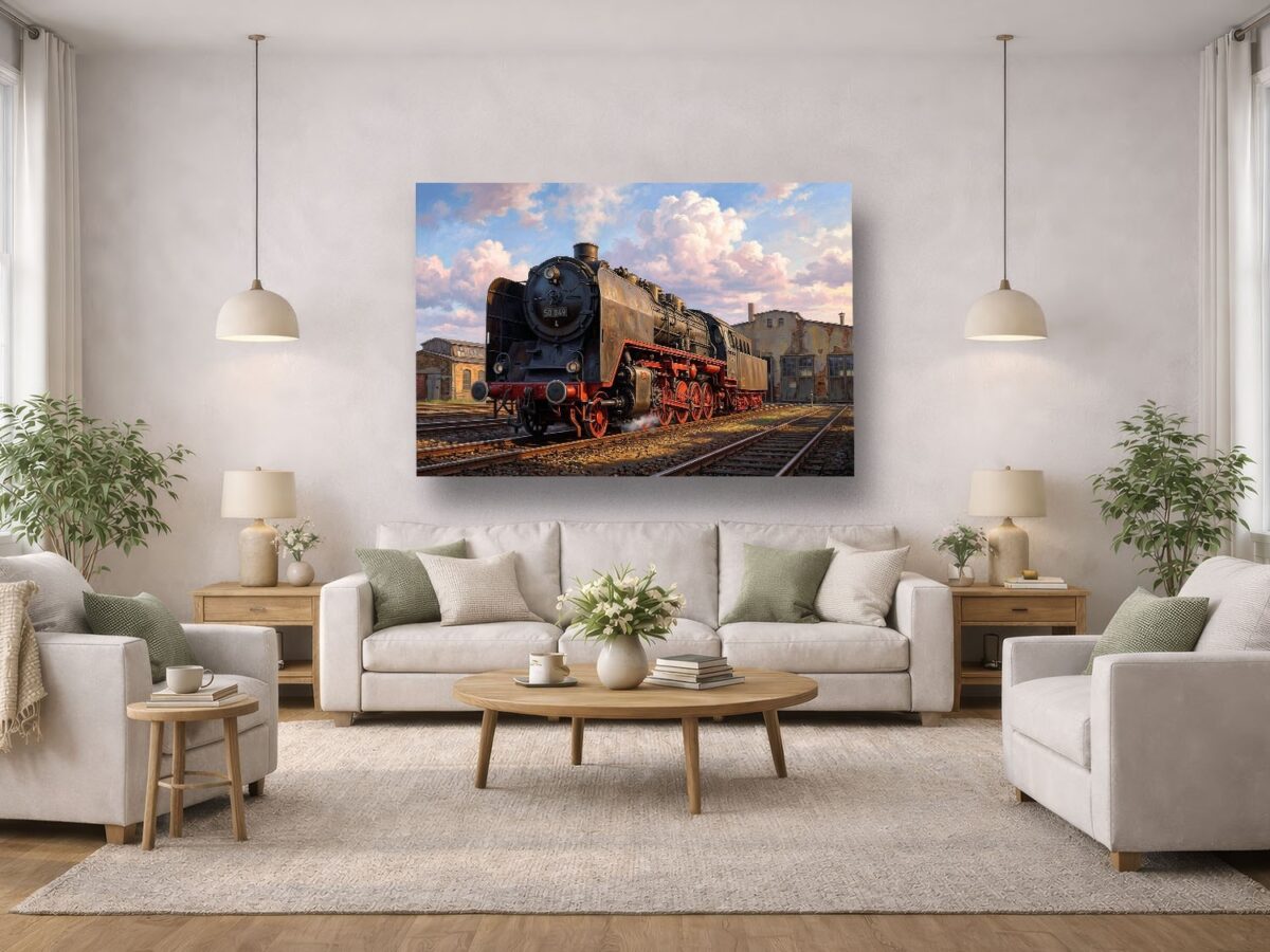 57-1250.jpg Dampflok 50 849 im alten Bahnbetriebswerk - Bild auf Leinwand