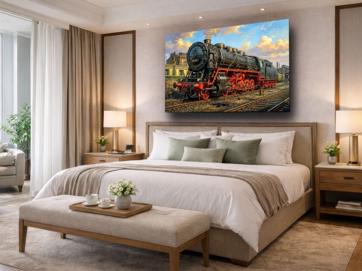 57-1251.jpg Leinwandbild Dampflok 43 001 im Bw | Eisenbahn-Wandbild
