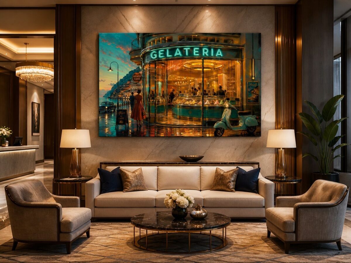 57-1253.jpg Gelateria an der Amalfiküste – Dolce Vita im Abendlicht- Bild auf Leinwand