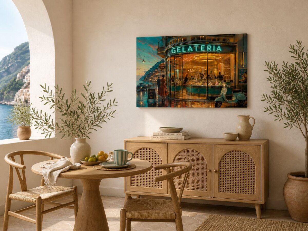 57-1257.jpg Gelateria an der Amalfiküste – Dolce Vita im Abendlicht- Bild auf Leinwand