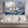 Historisches Segelschiff im Spiel von Wind und Wellen, Bild auf Leinwand