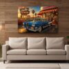 57-1263.jpg American Diner Szene bei Sonnenuntergang mit blauem Oldtimer - Bildauf Leinwand