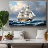Historisches Segelschiff im Spiel von Wind und Wellen, Bild auf Leinwand