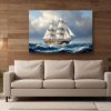 Historisches Segelschiff im Spiel von Wind und Wellen, Bild auf Leinwand