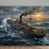 57-1281.jpg Frachtschiff im Sturm bei Sonnenuntergang - maritimes Bild auf Leinwand