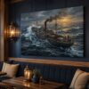 57-1282.jpg Frachtschiff im Sturm bei Sonnenuntergang - maritimes Bild auf Leinwand