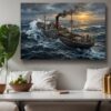 57-1284.jpg Frachtschiff im Sturm bei Sonnenuntergang - maritimes Bild auf Leinwand