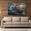 57-1285.jpg Frachtschiff im Sturm bei Sonnenuntergang - maritimes Bild auf Leinwand