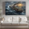 57-1287.jpg Frachtschiff im Sturm bei Sonnenuntergang - maritimes Bild auf Leinwand