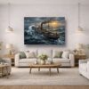 57-1288.jpg Frachtschiff im Sturm bei Sonnenuntergang - maritimes Bild auf Leinwand
