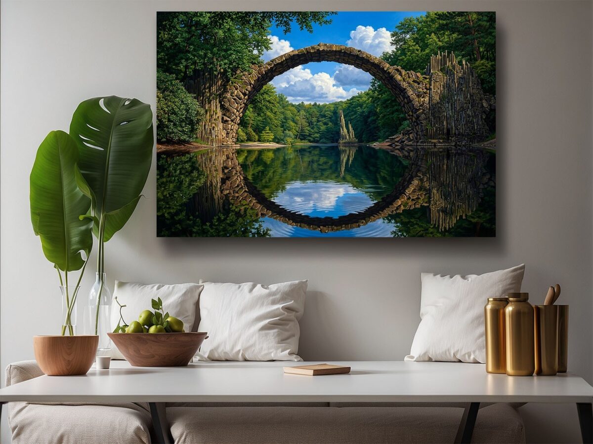 57-1293.jpg Leinwandbild Steinbogenbrücke Wald See Natur Wandbild Canvas