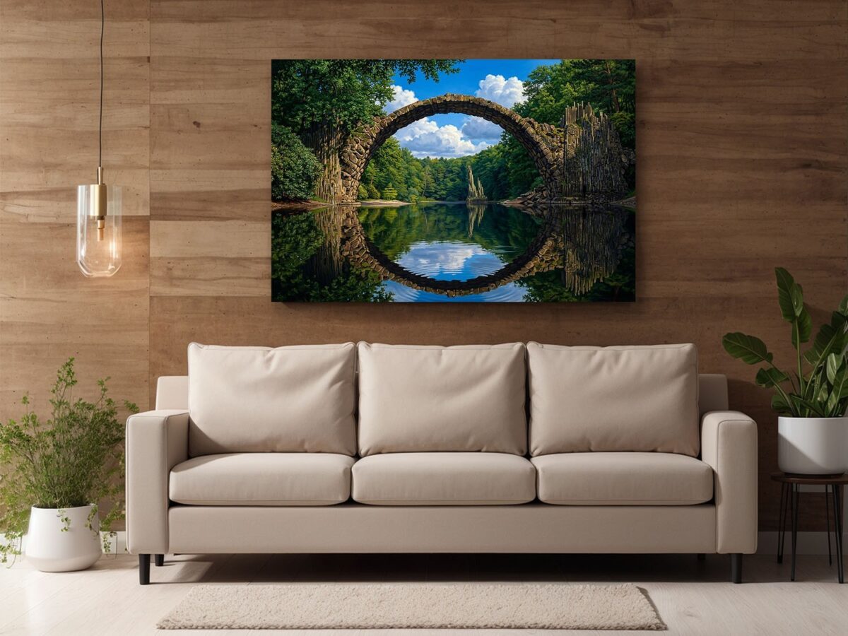 57-1294.jpg Leinwandbild Steinbogenbrücke Wald See Natur Wandbild Canvas