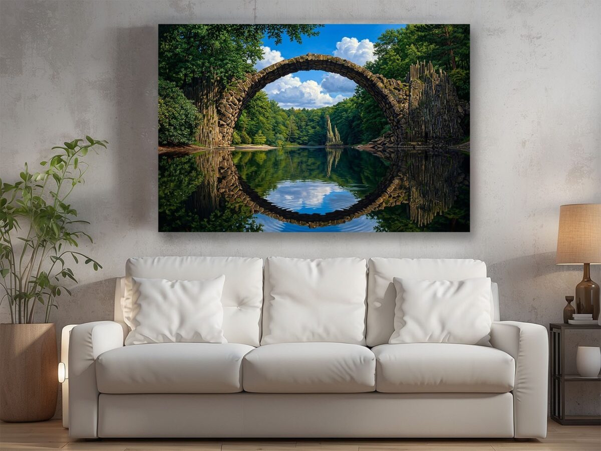 57-1296.jpg Leinwandbild Steinbogenbrücke Wald See Natur Wandbild Canvas