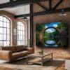 57-1299.jpg Leinwandbild Steinbogenbrücke Wald See Natur Wandbild Canvas