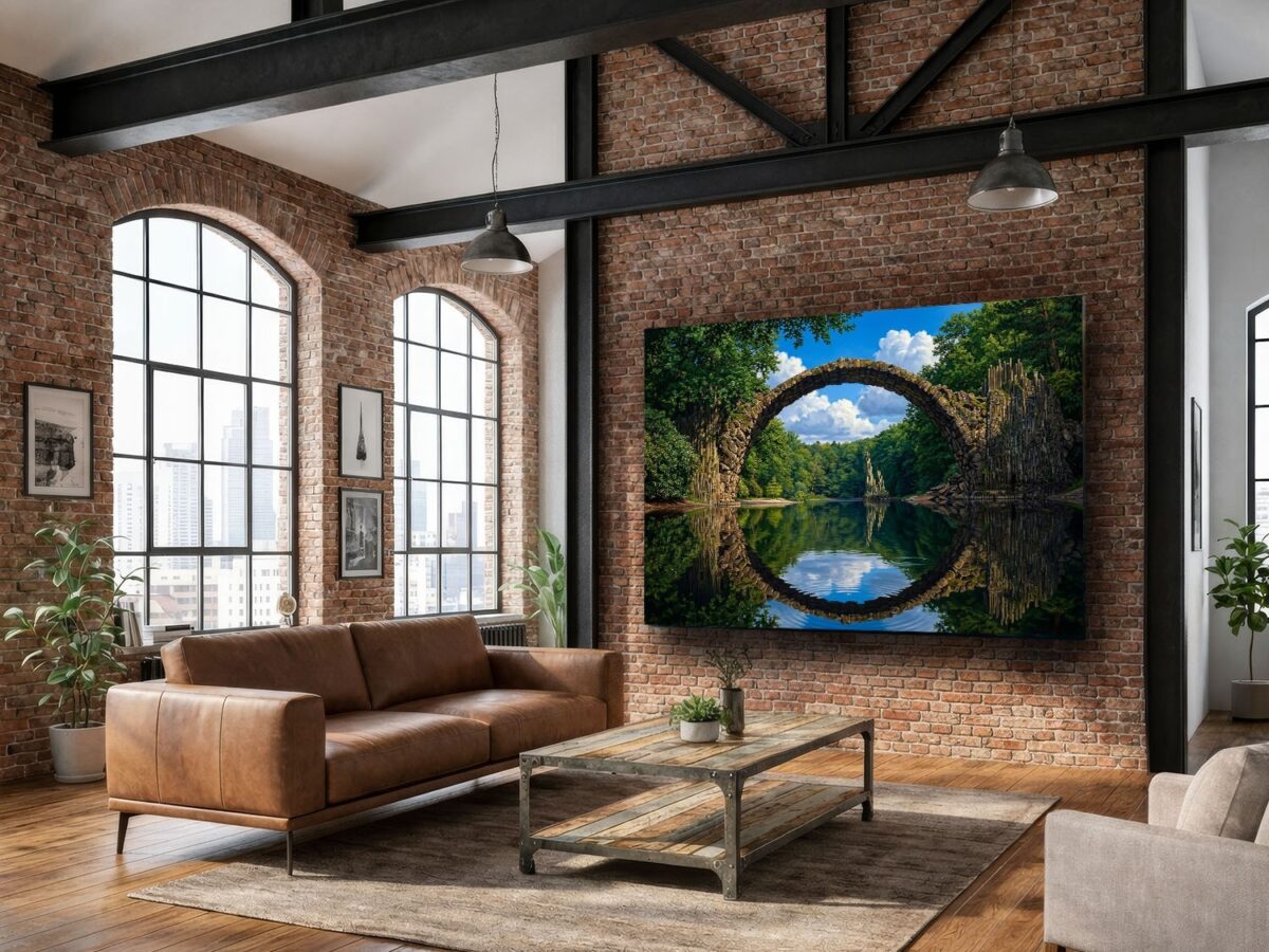 57-1299.jpg Leinwandbild Steinbogenbrücke Wald See Natur Wandbild Canvas